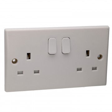 2 Gang 13A Switched UK Mains Power Rounded Faceplate White