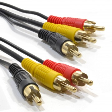 TRIPLE RCA Phono Plugs to Plugs COMPOSITE & Audio Cable Lead  1m GOLD