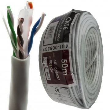 Indoor CAT6 UTP 23AWG COPPER Ethernet PVC Network Cable Reel  50m Grey