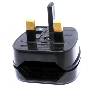 Europe Plug Socket to UK Plug Pins Travel Adapter 3 amps 3A Fused BLACK