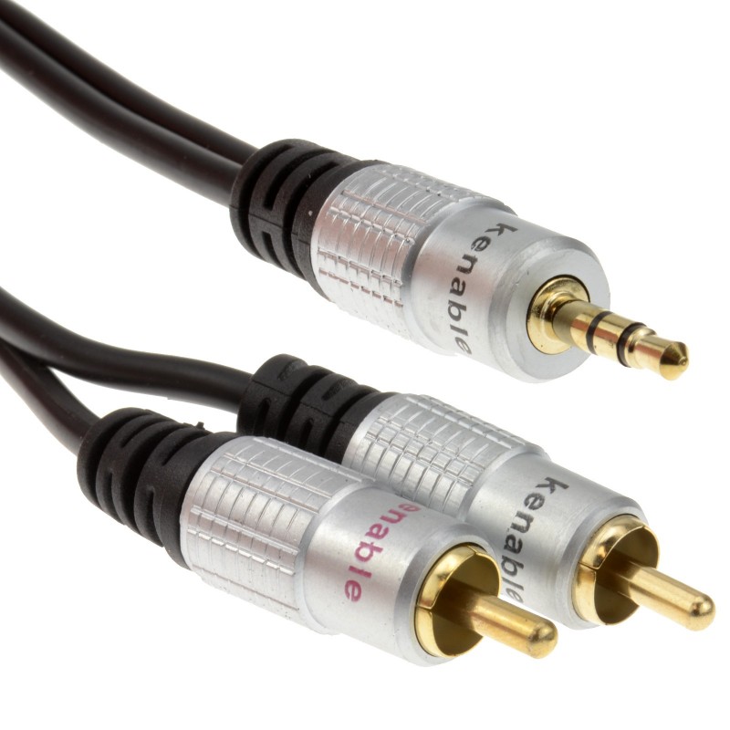 Pro Audio Metal 3.5mm Stereo Jack to 2 RCA Phono Plugs Cable Gold 1m