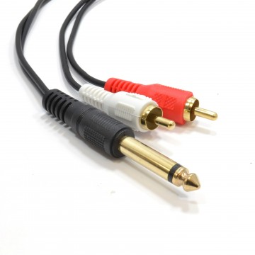 6.35mm Mono Jack Plug to Phono RCA Plugs SCREENED Audio Cable 2m