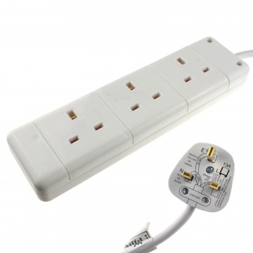 3 Gang Way UK 13A Trailing Socket Mains Power Extension Lead White  2m