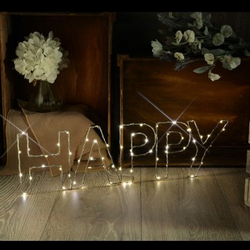 Warm White HAPPY Indoor Decoration Battery Powered LED Light Small