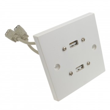 USB 2.0 Dual Faceplate with 15cm Stubs Charging or Data Wall Plate