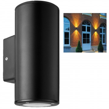 Outdoor Up & Down Light Wall-Mounted GU10 IP44 Garden Rounded Lamp Black