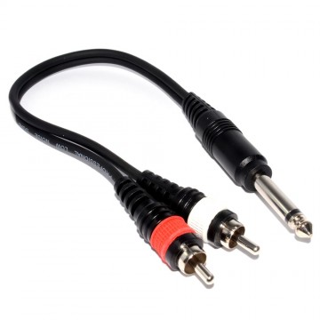 PULSE PRO 6.35mm Mono Jack to 2 x Phono Plugs Helical Shielded Cable 0.3m 30cm