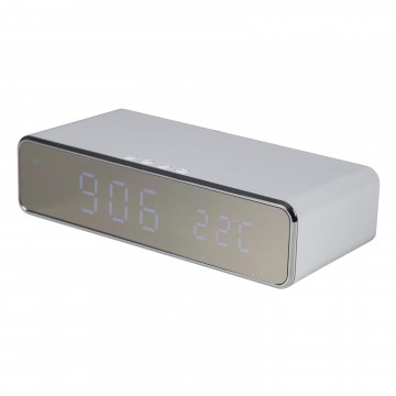 Digital Alarm Clock with 10W Fast Mobile Phone Wireless Charging Plate White
