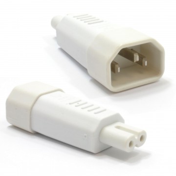 IEC C14 Male Pins to Figure of 8 Eight Male C7 Plug Adapter WHITE