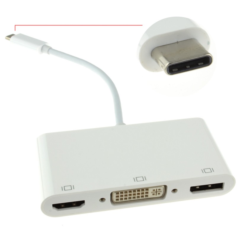 USB 3.1 Type C to HDMI 4K DisplayPort & DVI 24+5 Adapter 15cm