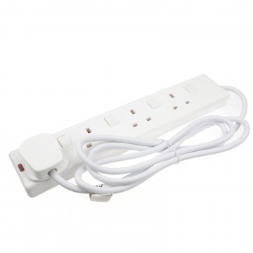 Individually Switched 4 Gang UK Mains Power Extension 2m