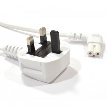 Power Cord UK Plug to Right Angle Figure 8 Lead Cable C7 3m WHITE