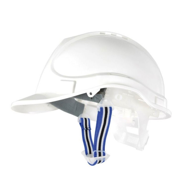 Vented Workmans Helmet Hard Hat Adjustable Internal Harness & Chin Strap White