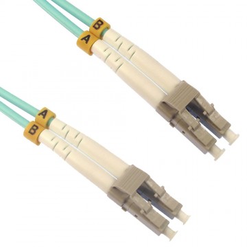 OM4 Aqua Fibre Optic LC LC Duplex MM 50 125 Patch LSZH Cable   3m