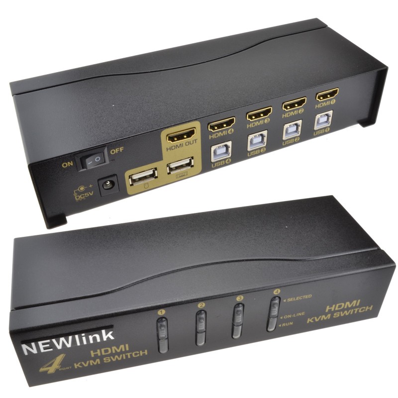Newlink KVM 4 Port USB HDMI Switch Control 4 PCs with 1 Keyboard Mouse
