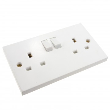 Electrical UK Domestic Mains Socket Double 2 Gang Outlet Dual Pole 13A White