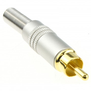 RCA Phono Solder Plug Gold All-Metal Contacts for Audio Cables White
