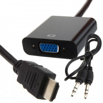 HDMI Digital to SVGA 15 Pin Analogue with Audio Converter Adapter Black 1080P