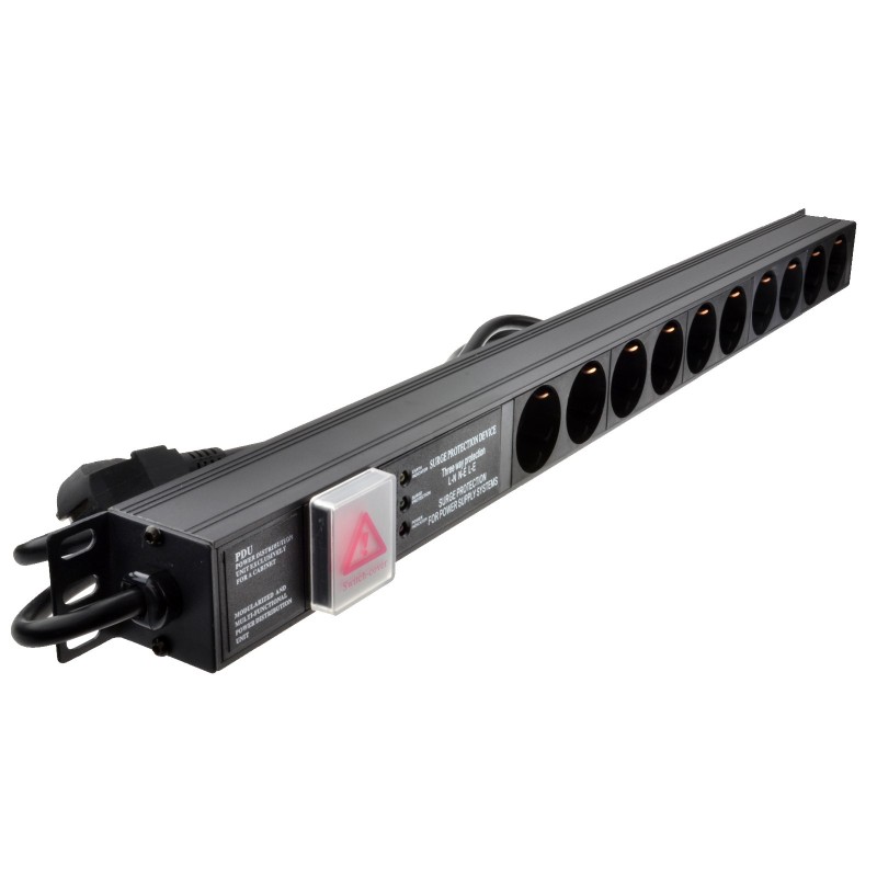 PDU Schuko Sockets 10 Way with Euro Plug Power Distribution Unit Vertical SURGED PDU Schuko Sockets 10 Way with Euro Plug Power Distribution Unit Vertical SURGED