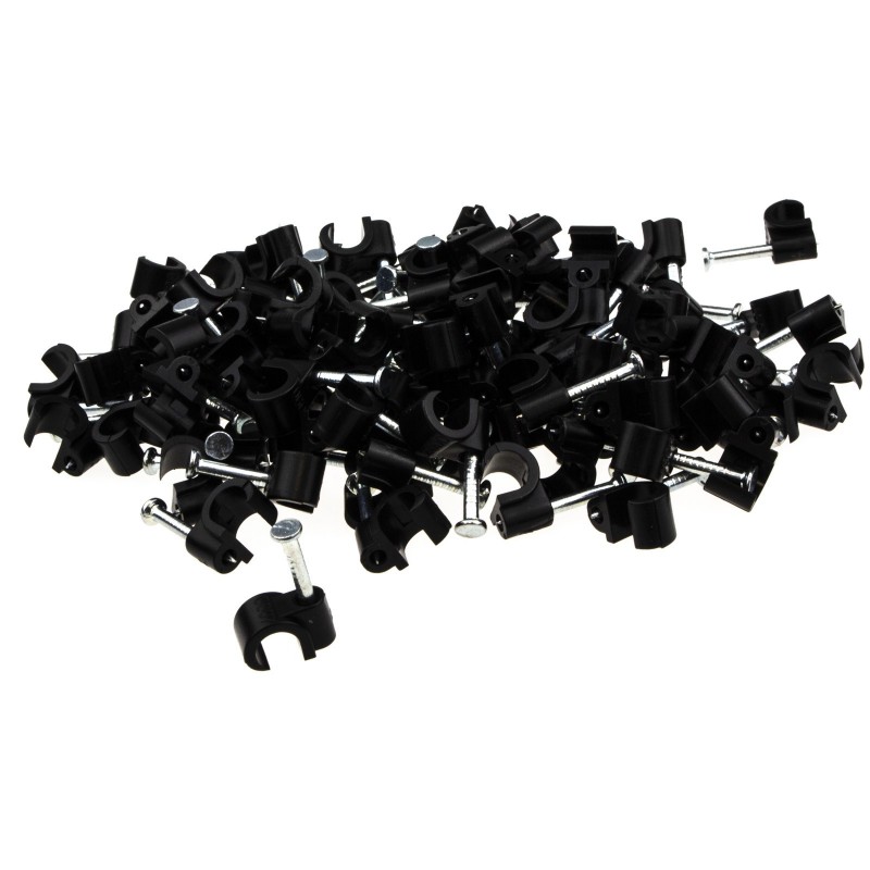 Round Black 6mm to 7mm Cable Clips Secure Fastenings Cables 100 Pack