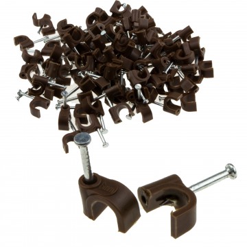 Round Brown  6mm Cable Clips Secure Fastenings Cables [100 Pack]