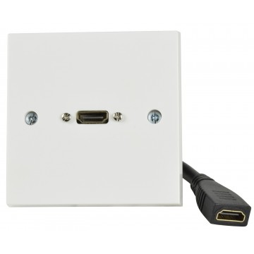 HDMI 2.0 4K Face Plate with 15cm Tail for Media Wall AV Installations White