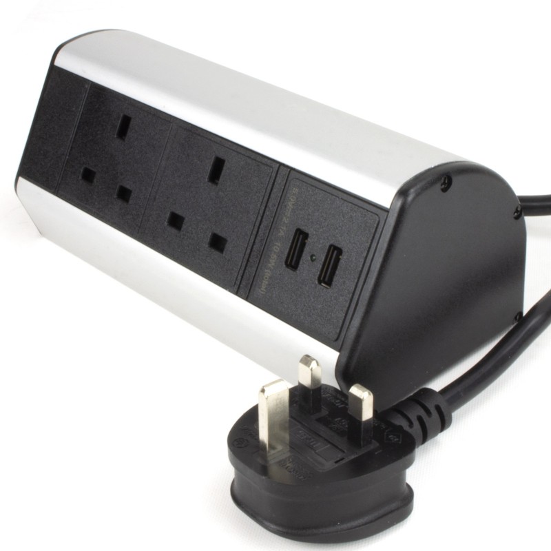 Desktop Bench Table Mountable PDU 2 x UK Sockets & 2 x USB Ports Power Pod Black Desktop Bench Table Mountable PDU 2 x UK Sockets & 2 x USB Ports Power Pod Black