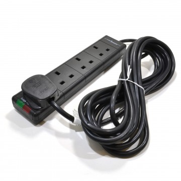 Surge Protected 4 Gang Way Mains Extension with Neon Lights Black  5m