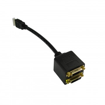 HDMI Male to 2x DVI-D Female Socket Adapter Splitter Cable 20cm