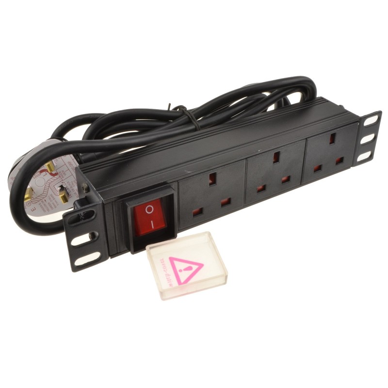 10 inch PDU UK Sockets 3 Way with UK Plug Power Distribution Unit SOHO SURGED 10 inch PDU UK Sockets 3 Way with UK Plug Power Distribution Unit SOHO SURGED