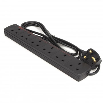Surge   Protected 6 Gang Way Mains Extension Socket UK Power Outlets Black 2m