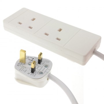 2 Gang Way UK 13A Trailing Socket Mains Power Extension Lead White  5m