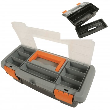 Toolbox with Removable Tray and Storage Compartment Eyehole Lid Small