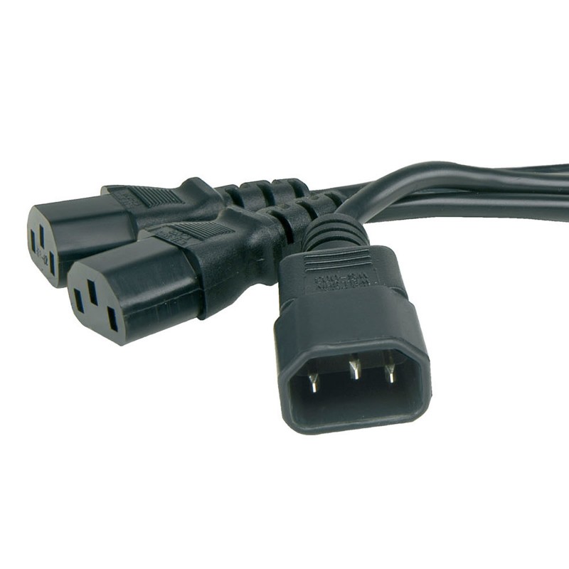 IEC Mains Splitter Cable C14 Plug to 2 x C13 Socket Y Lead 1m (50cm+50cm)