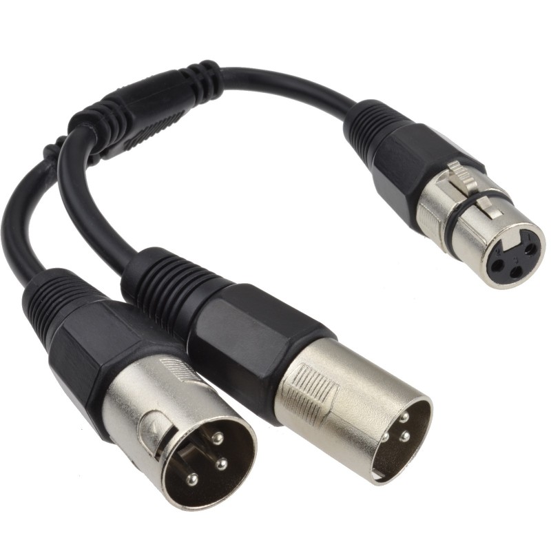 XLR Splitter Cable 1 x XLR Socket to 2 x XLR Plug Lead 25cm