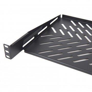 Pro Vented Cantilever Shelf 1U 250mm Deep Black for 19 inch Data Cabinet