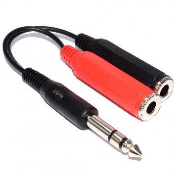 6.35mm Stereo Jack Plug to Twin 6.35mm Mono Sockets 15cm