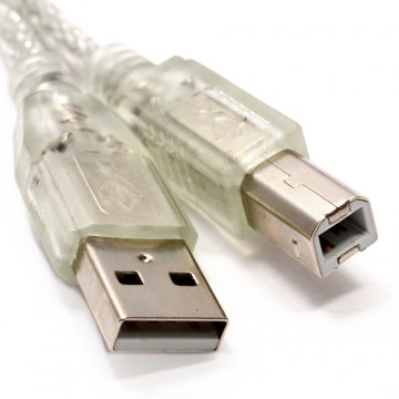 CLEAR USB 2.0 Hi-Speed Printer Cabe Lead A to B For 24AWG Ferrite 2m