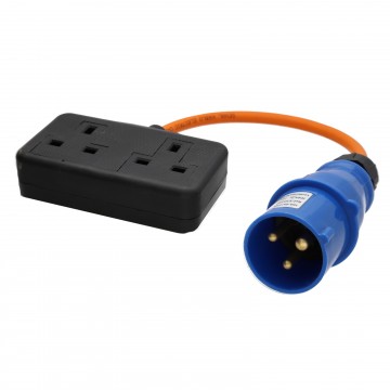 Caravan Site Power Plug 240V 16A to Dual 13A UK Sockets Adapter Cable