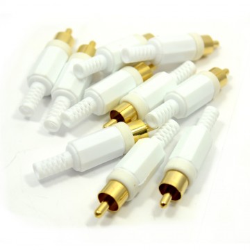 Phono RCA Gold Plug End White Gold Solderable Connection Male [10 Pack]
