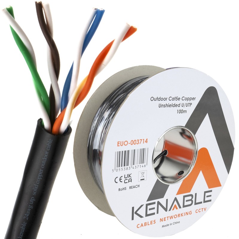 kenable External CAT6 Outdoor Use COPPER Ethernet Network Cable Reel UTP  50m Black [50 metres]