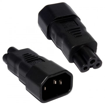 3 Pin IEC Socket C14 to Cloverleaf Plug C5 Adapter Up To 250V Black