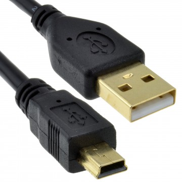 GOLD 24AWG USB 2.0 Hi-Speed A to mini-B 5 pin Cable Power & Data Lead 0.15m 15cm