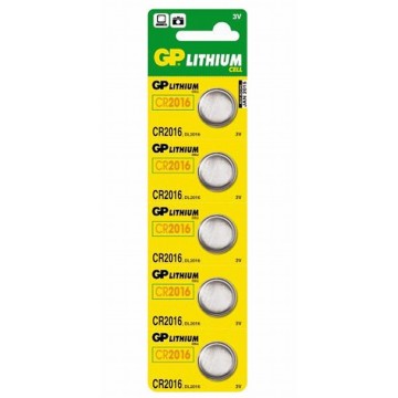 GP Cell Button Battery CR2016 3V 20mm x 1.6mm [5 Pack]