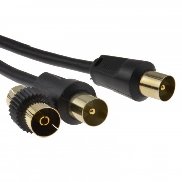 RF TV Freeview Plug to Plug Black Aerial Lead Cable with Coupler 30m