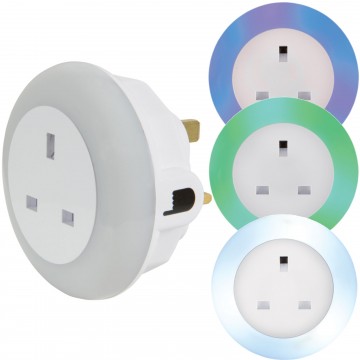 Plug Through Multi Coloured LED Night Light with Dusk to Dawn Sensor