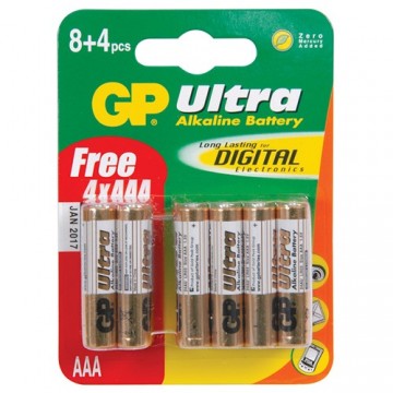 GP AAA 1.5V Plus Ultra High Performance Alkaline Battery [12 Pack]