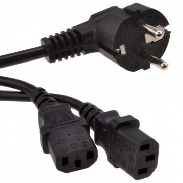 European Schuko Plug to 2 x IEC C13 Kettle Lead Plugs Power Cable 2m