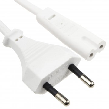 2 Pin Euro Plug to Figure of Eight 8 C7 Plug Power Cable 1.8m White