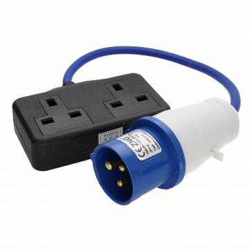 Caravan Site Power Plug 240V 16A to 13A UK Dual Sockets Adapter Cable